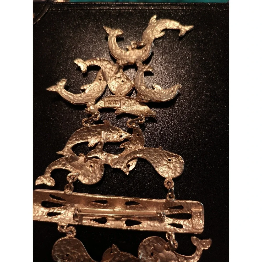 Ultra Craft Vintage Dolphin over the shoulder Brooch Gold Tone Nautical Sea Life